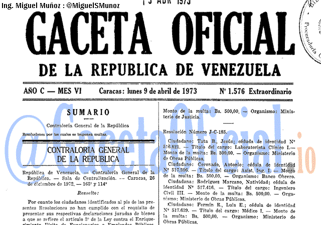Gaceta Oficial 1576 del 9 Abril 1973