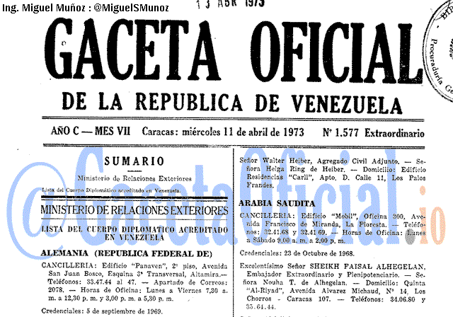 Gaceta Oficial 1577 del 11 Abril 1973