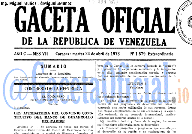 Gaceta Oficial 1579 del 24 Abril 1973