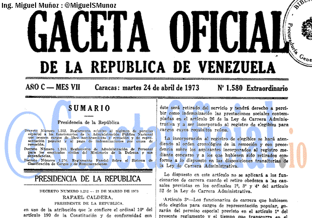 Gaceta Oficial 1580 del 24 Abril 1973