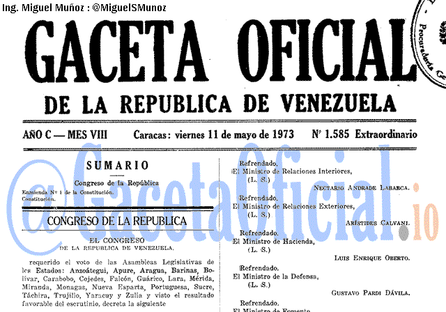 Gaceta Oficial 1585 del 11 Mayo 1973