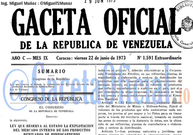 Gaceta Oficial 1591 del 22 Junio 1973