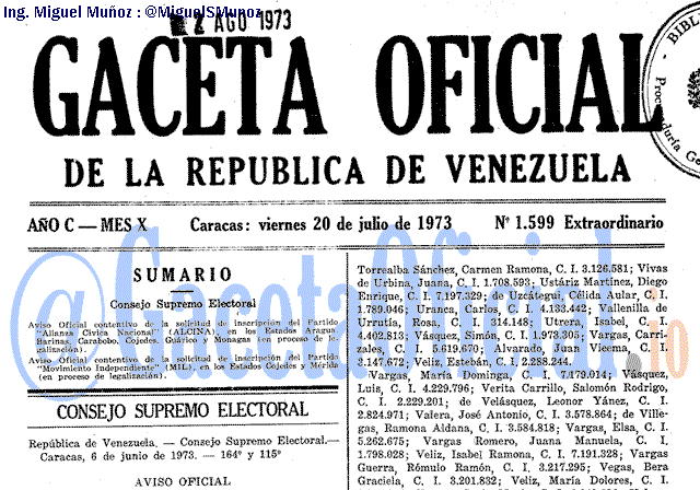 Gaceta Oficial 1599 del 20 Julio 1973