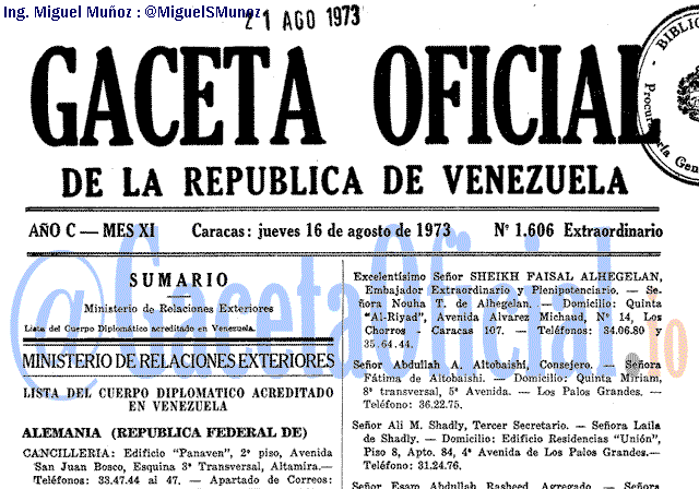 Gaceta Oficial 1606 del 16 Agosto 1973