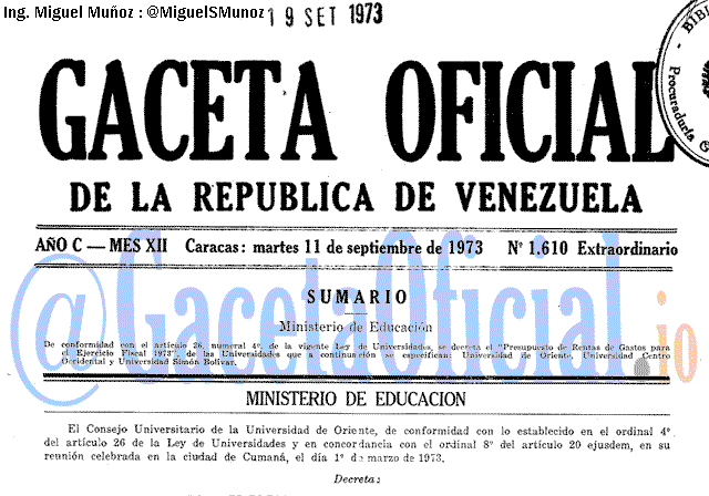 Gaceta Oficial 1610 del 11 Septiembre 1973