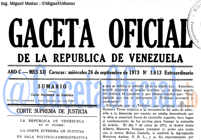 Gaceta Oficial 1613 del 26 Septiembre 1973