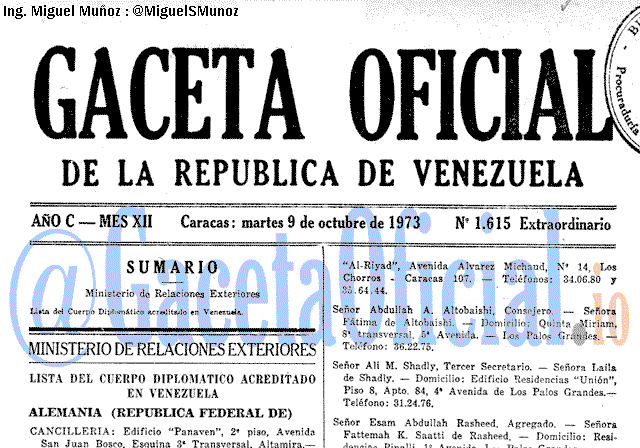 Gaceta Oficial 1615 del 9 Octubre 1973