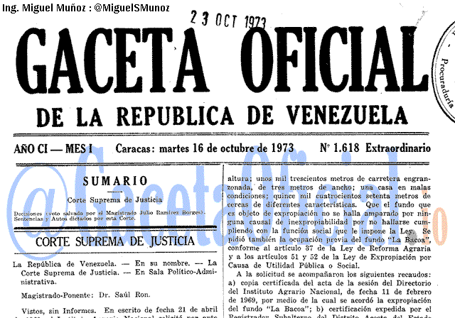 Gaceta Oficial 1618 del 16 Octubre 1973