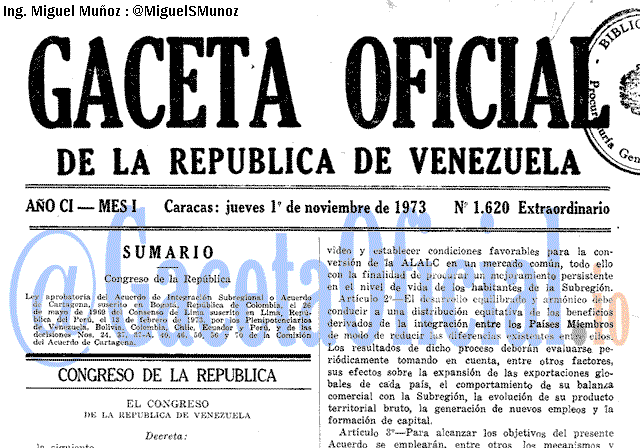 Gaceta Oficial 1620 del 1 Noviembre 1973