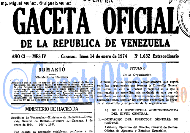 Gaceta Oficial 1632 del 14 Enero 1974