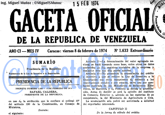 Gaceta Oficial 1633 del 8 Febrero 1974