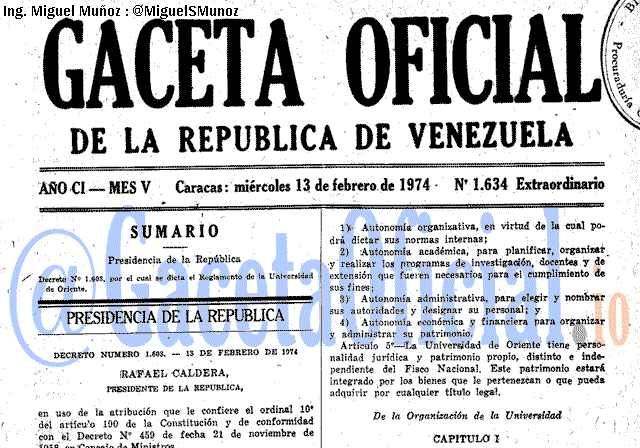 Gaceta Oficial 1634 del 13 Febrero 1974