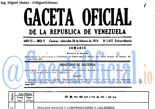 Gaceta Oficial 1637 del 20 Febrero 1974