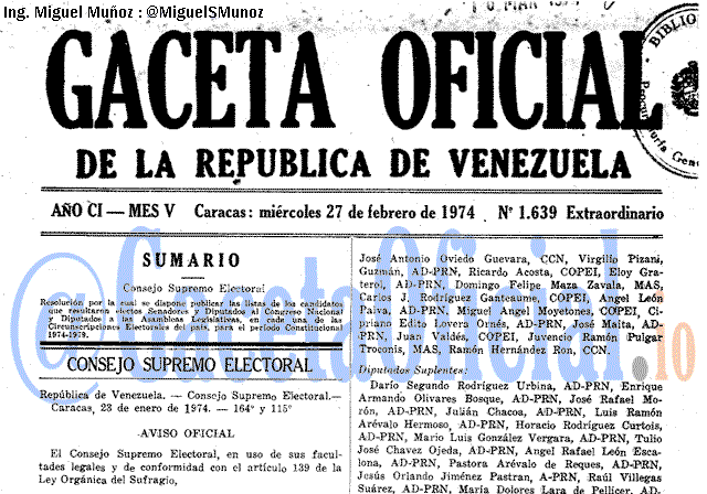 Gaceta Oficial 1639 del 27 Febrero 1974