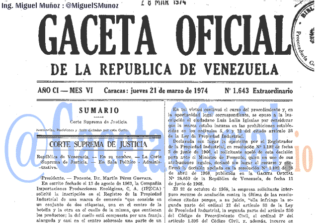 Gaceta Oficial 1643 del 21 Marzo 1974