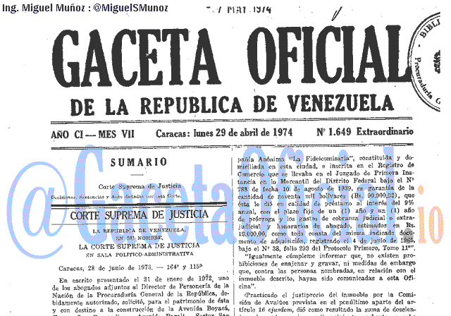 Gaceta Oficial 1649 del 29 Abril 1974