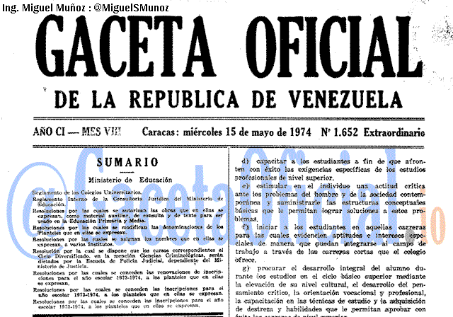 Gaceta Oficial 1652 del 15 Mayo 1974