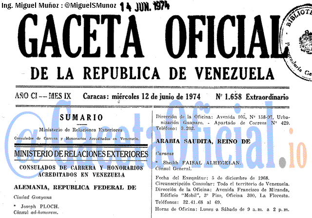 Gaceta Oficial 1658 del 12 Junio 1974