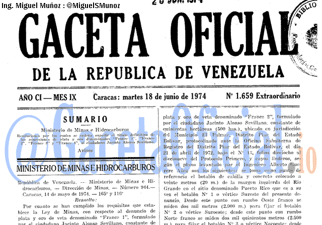 Gaceta Oficial 1659 del 18 Junio 1974
