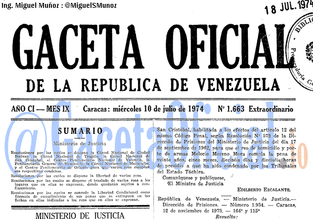 Gaceta Oficial 1663 del 10 Julio 1974