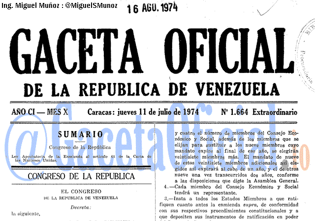 Gaceta Oficial 1664 del 11 Julio 1974