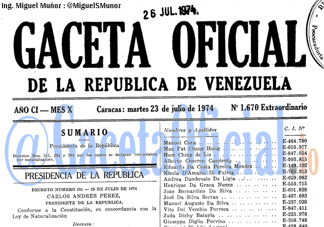 Gaceta Oficial 1670 del 23 Julio 1974