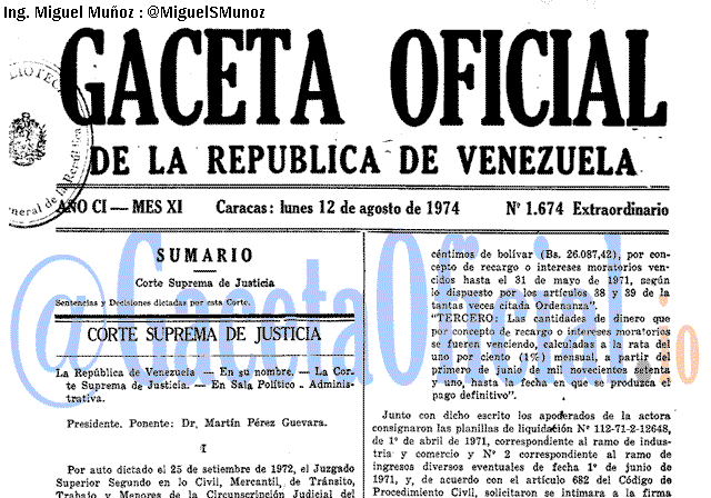 Gaceta Oficial 1674 del 12 Agosto 1974