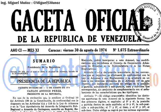 Gaceta Oficial 1675 del 30 Agosto 1974