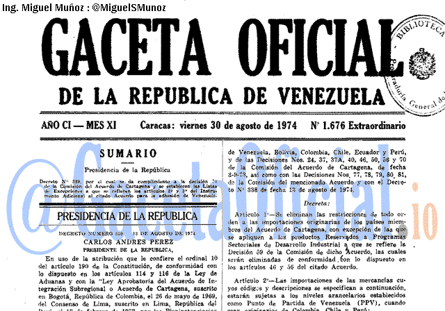 Gaceta Oficial 1676 del 30 Agosto 1974