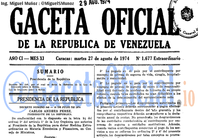 Gaceta Oficial 1677 del 27 Agosto 1974