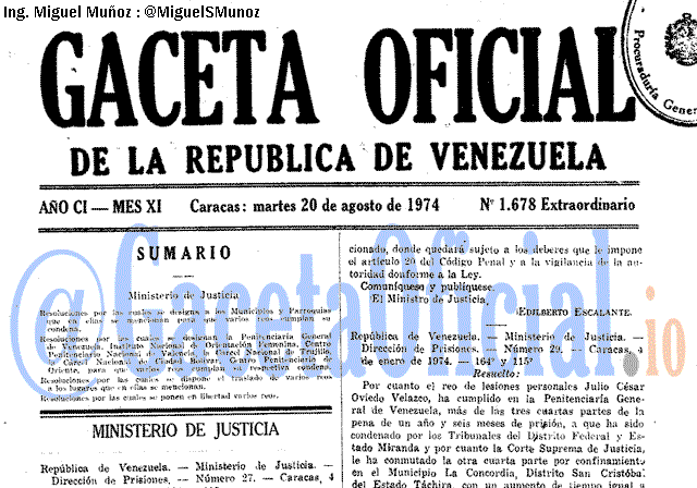 Gaceta Oficial 1678 del 20 Agosto 1974