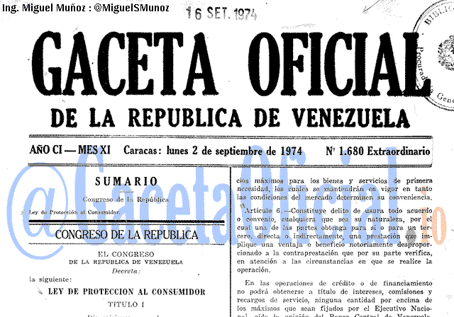 Gaceta Oficial 1680 del 2 Septiembre 1974