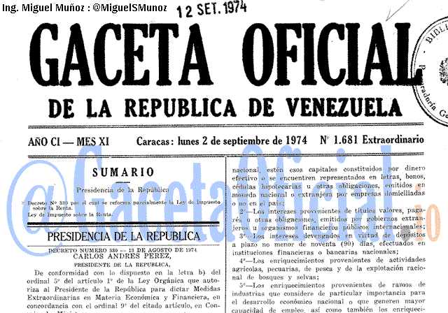 Gaceta Oficial 1681 del 2 Septiembre 1974