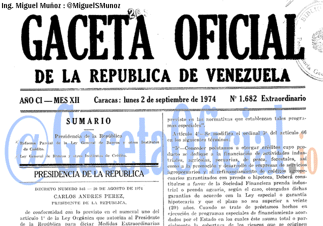 Gaceta Oficial 1682 del 2 Septiembre 1974
