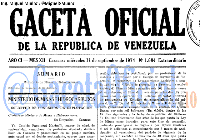 Gaceta Oficial 1684 del 11 Septiembre 1974