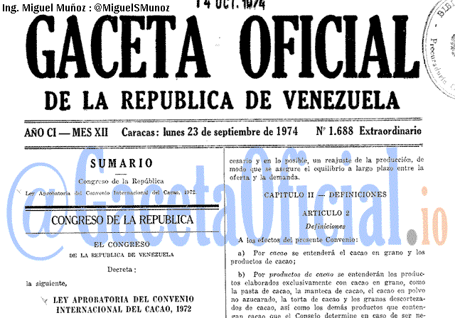 Gaceta Oficial 1688 del 23 Septiembre 1974