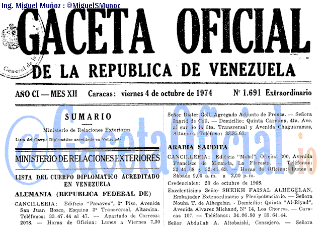 Gaceta Oficial 1691 del 4 Octubre 1974