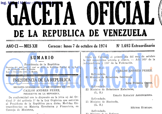 Gaceta Oficial 1693 del 7 Octubre 1974