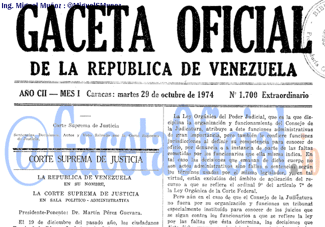 Gaceta Oficial 1700 del 29 Octubre 1974