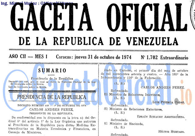 Gaceta Oficial 1702 del 31 Octubre 1974