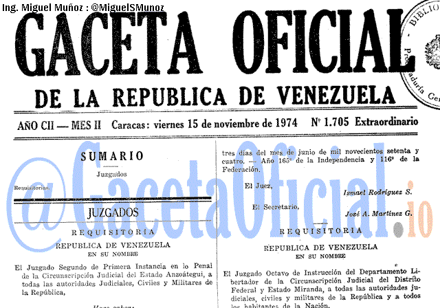Gaceta Oficial 1705 del 15 Noviembre 1974