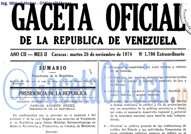 Gaceta Oficial 1706 del 26 Noviembre 1974