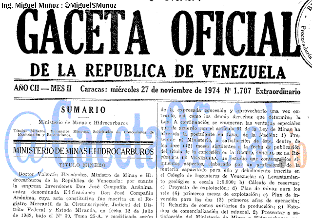 Gaceta Oficial 1707 del 27 Noviembre 1974
