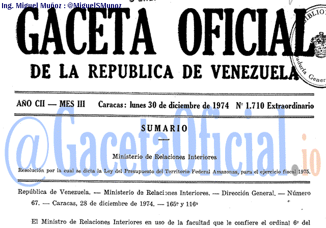 Gaceta Oficial 1710 del 30 Diciembre 1974