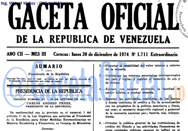 Gaceta Oficial 1711 del 30 Diciembre 1974