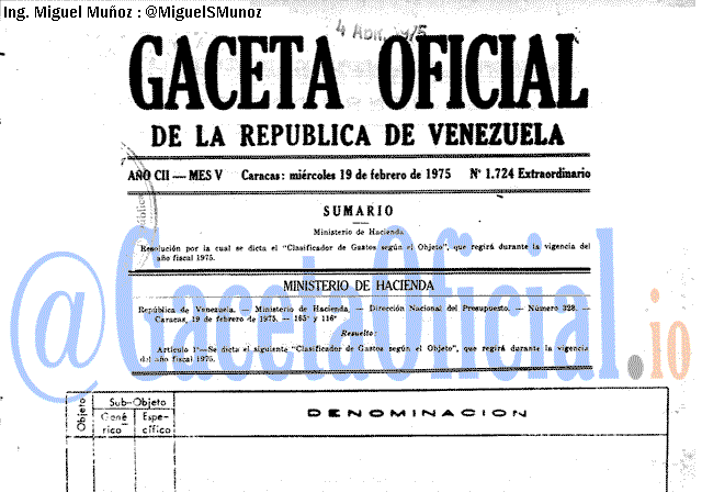 Gaceta Oficial 1724 del 19 Febrero 1975
