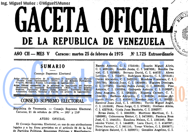 Gaceta Oficial 1725 del 25 Febrero 1975
