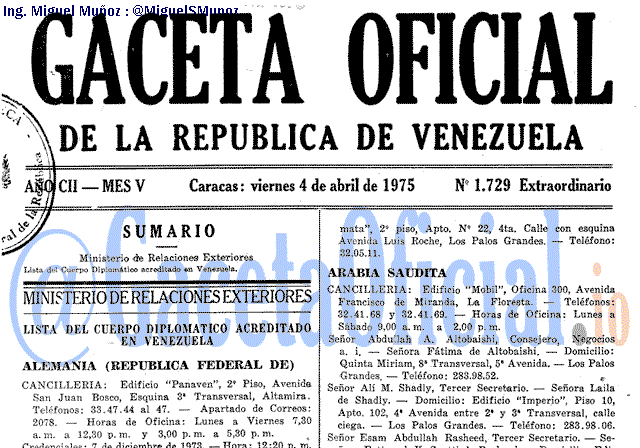 Gaceta Oficial 1729 del 4 Abril 1975