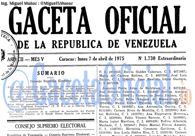 Gaceta Oficial 1730 del 7 Abril 1975