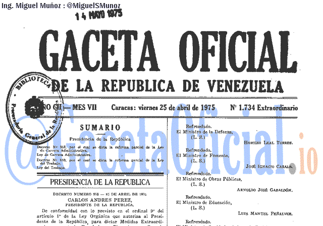 Gaceta Oficial 1734 del 25 Abril 1975